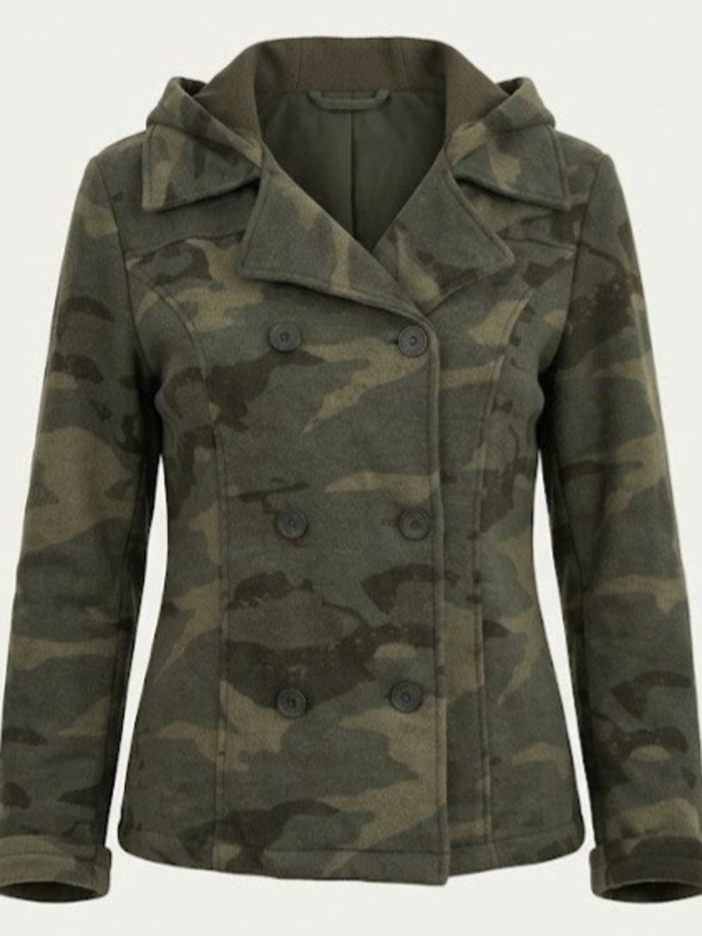 OP Women's Camo Double-Breasted Peacoat Jacket - Olive